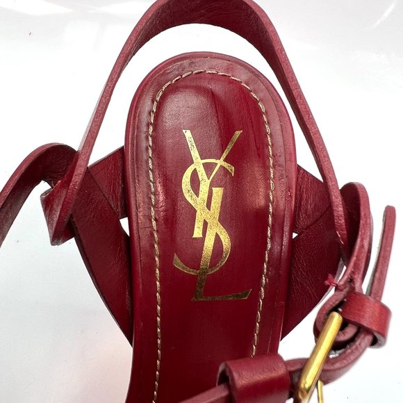 Saint Laurent Tribute Burgundy Red Sandals 38 - Picture 3 of 9
